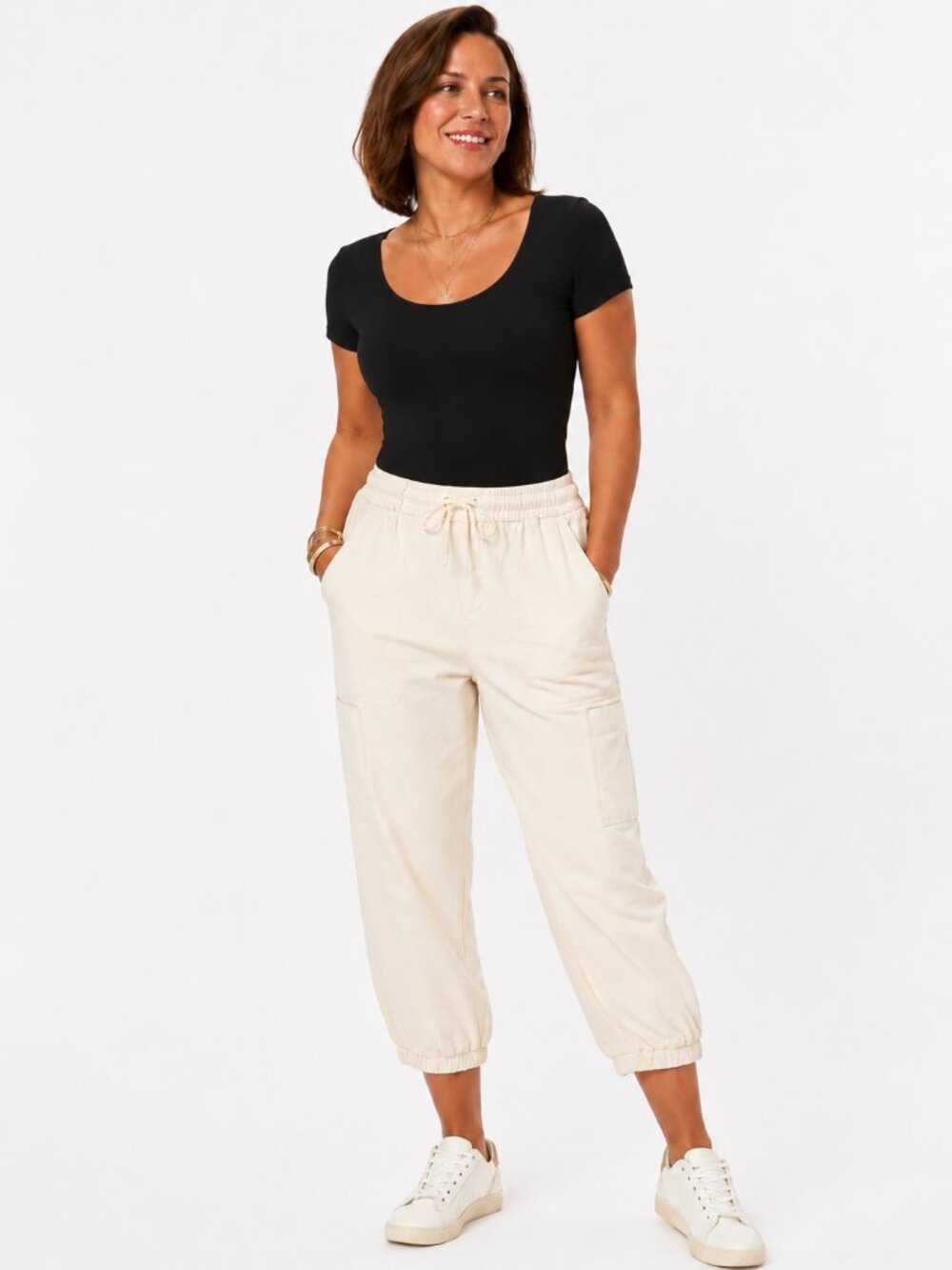 LISTICLE Elastic Waist w/Drawstring Ivory Jogger Sweatpants w/Pockets NWOT L
